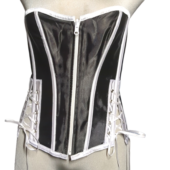 NEW- 2 In 1 Black and White Satin Reverse Corset Size M - Picture 8 of 12